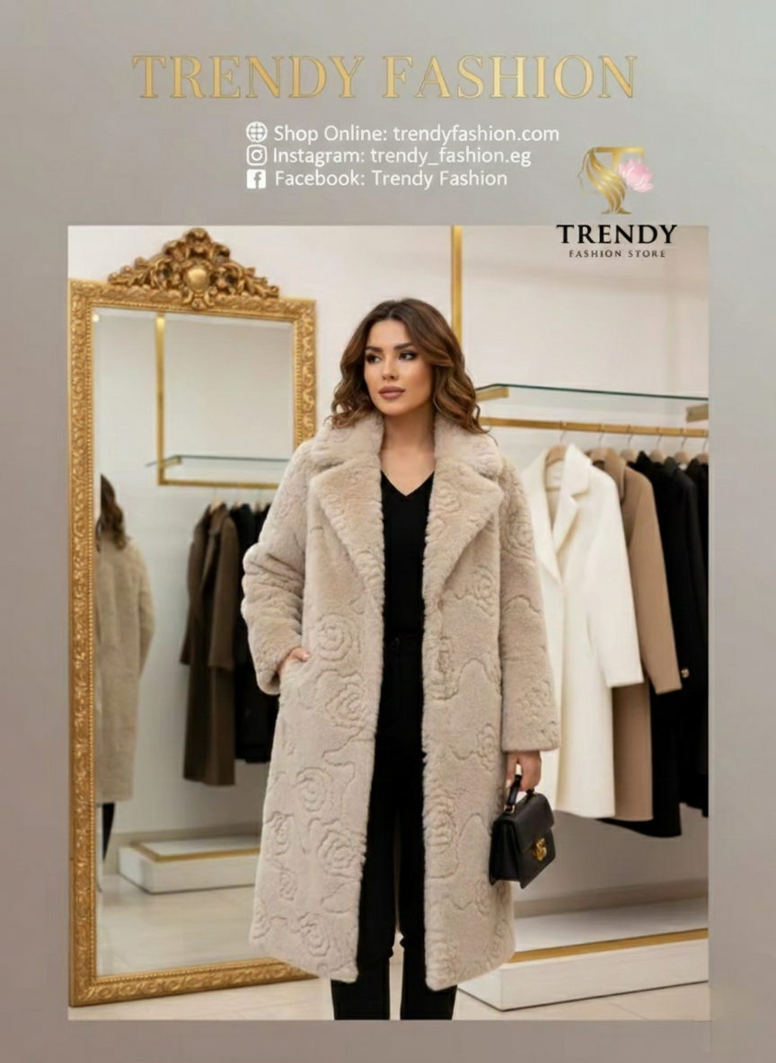 Luxury Rose-Embossed Winter Coat