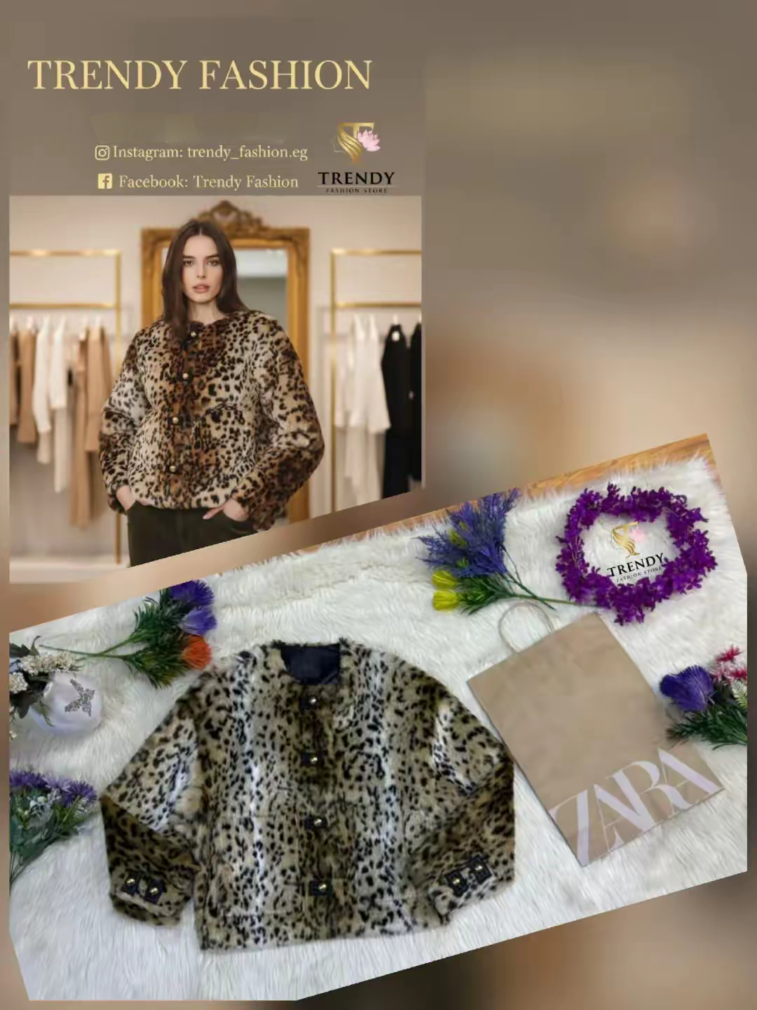 Trendy Animal Print Faux Fur Jacket