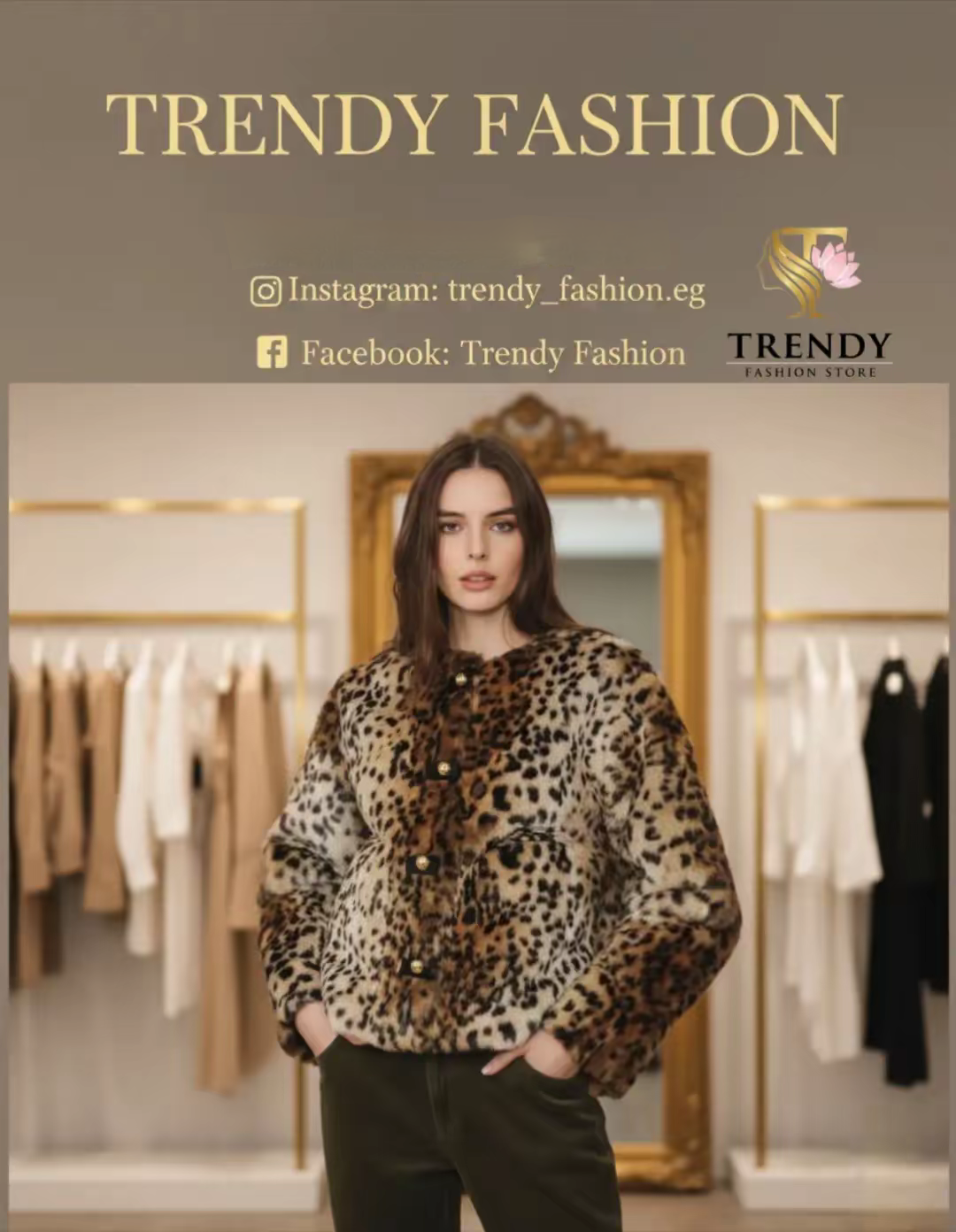 Trendy Animal Print Faux Fur Jacket