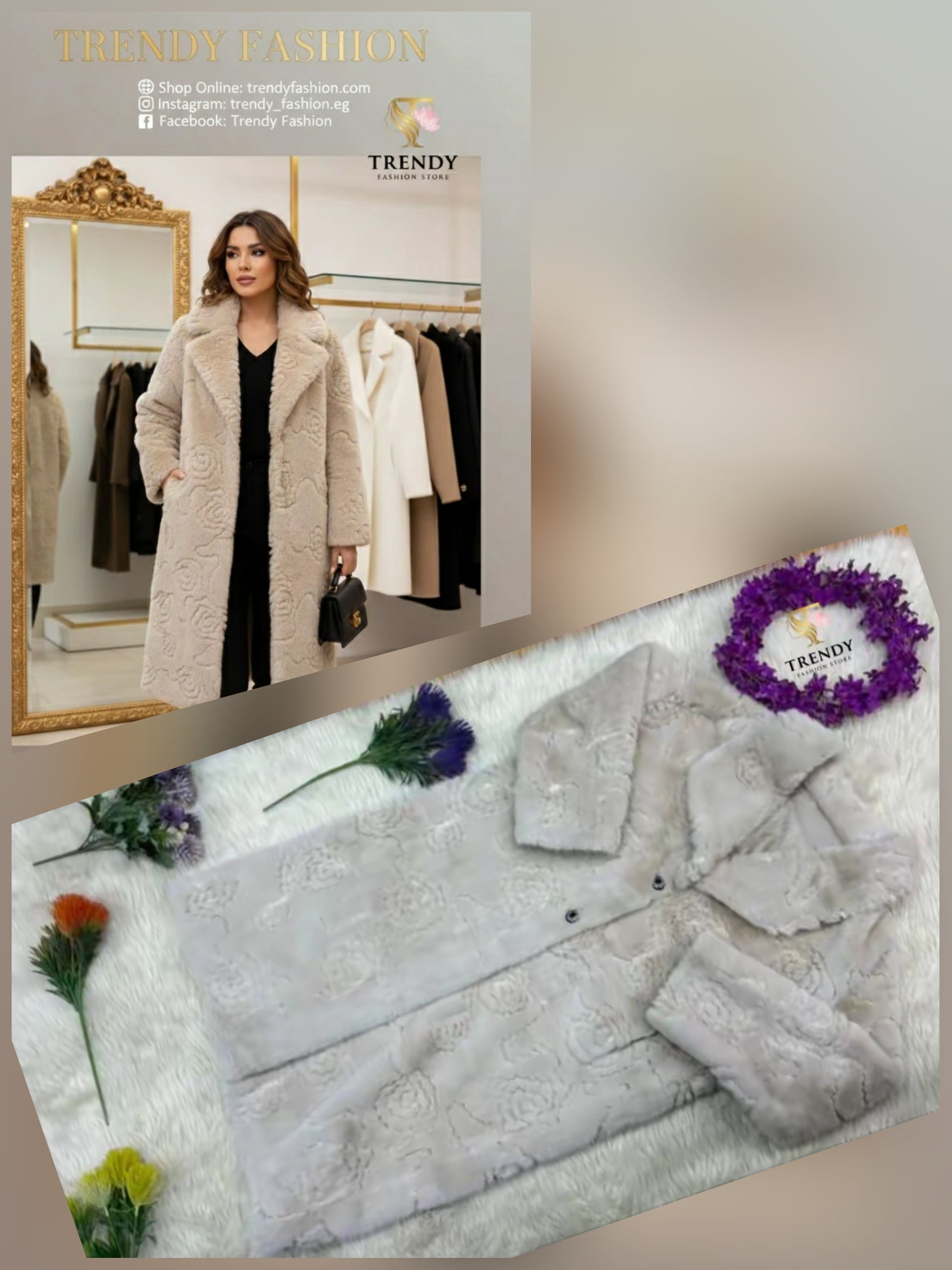 Luxury Rose-Embossed Winter Coat