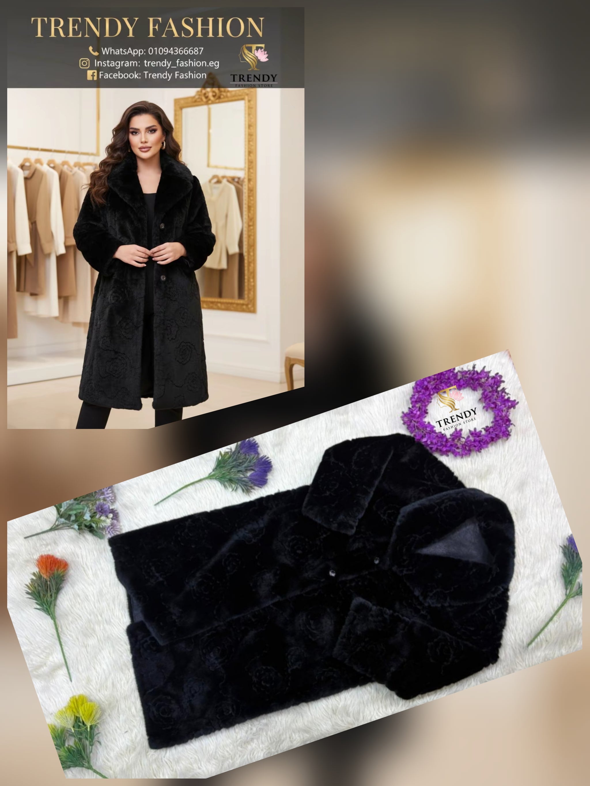 Luxury Rose-Embossed Winter Coat